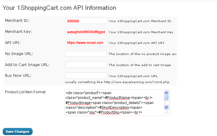 Configuration settings for the FREE WordPress Plugin For 1ShoppingCart
